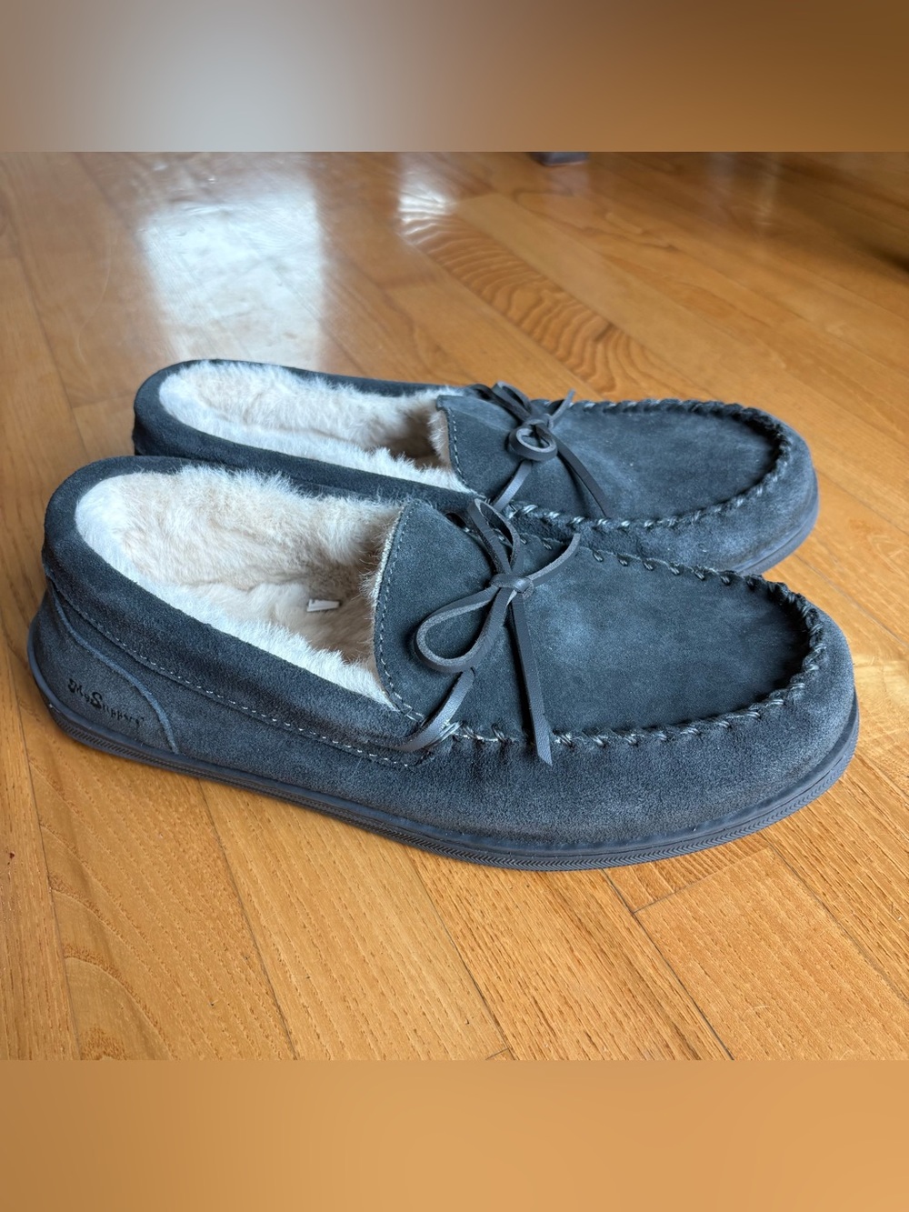 MySlippers gray suede moccasins Slippers by MyPillow Faux Fur Lined Mens Sz 11W